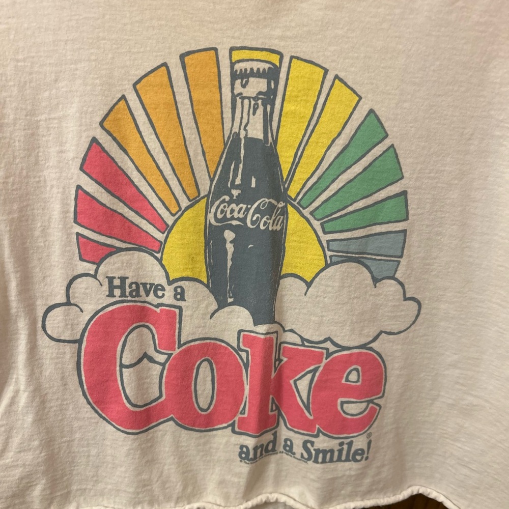 Coca Cola Have a Coke and a Smile White Graphic Crop Top Tee Medium - Picture 2 of 7